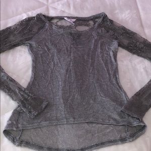 Grey Knit and Lace Long Sleeve